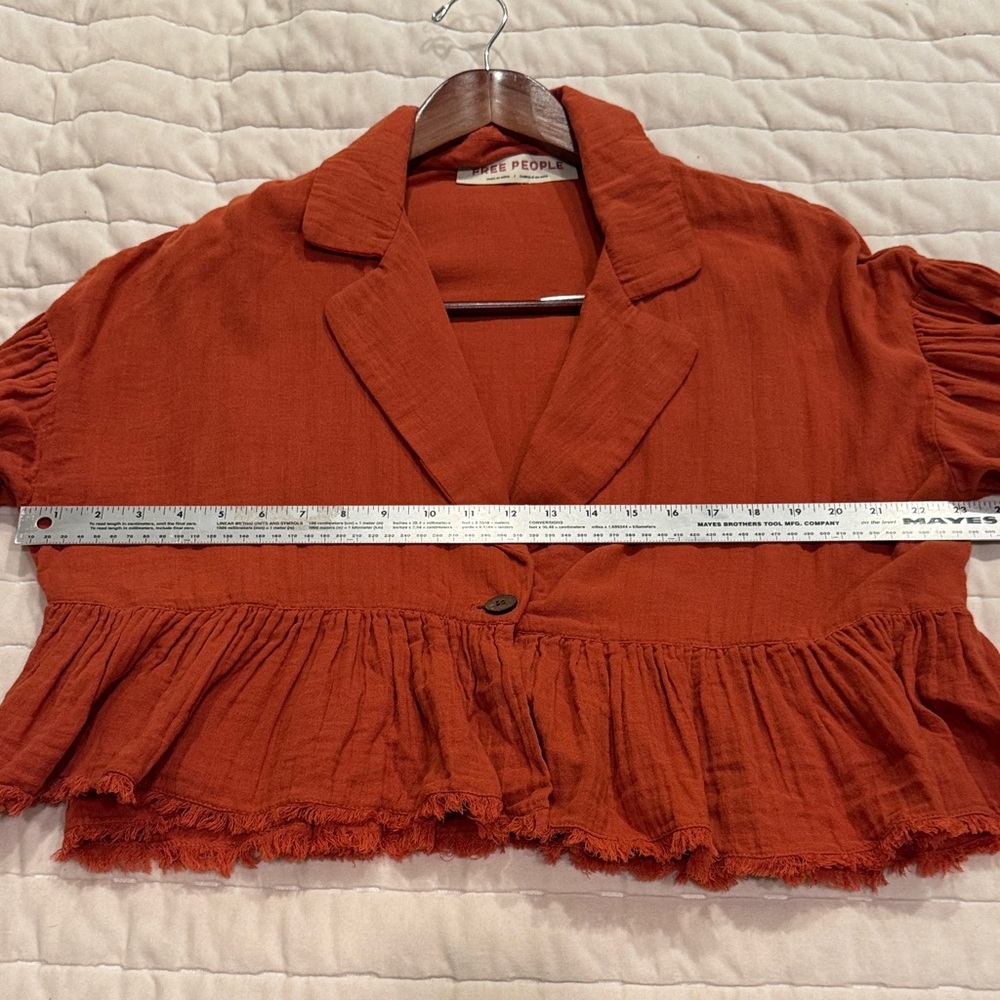 Free People Lyra Cotton Terracotta Ruffled Blouse Jacket -‎ Small - Picture 12 of 14
